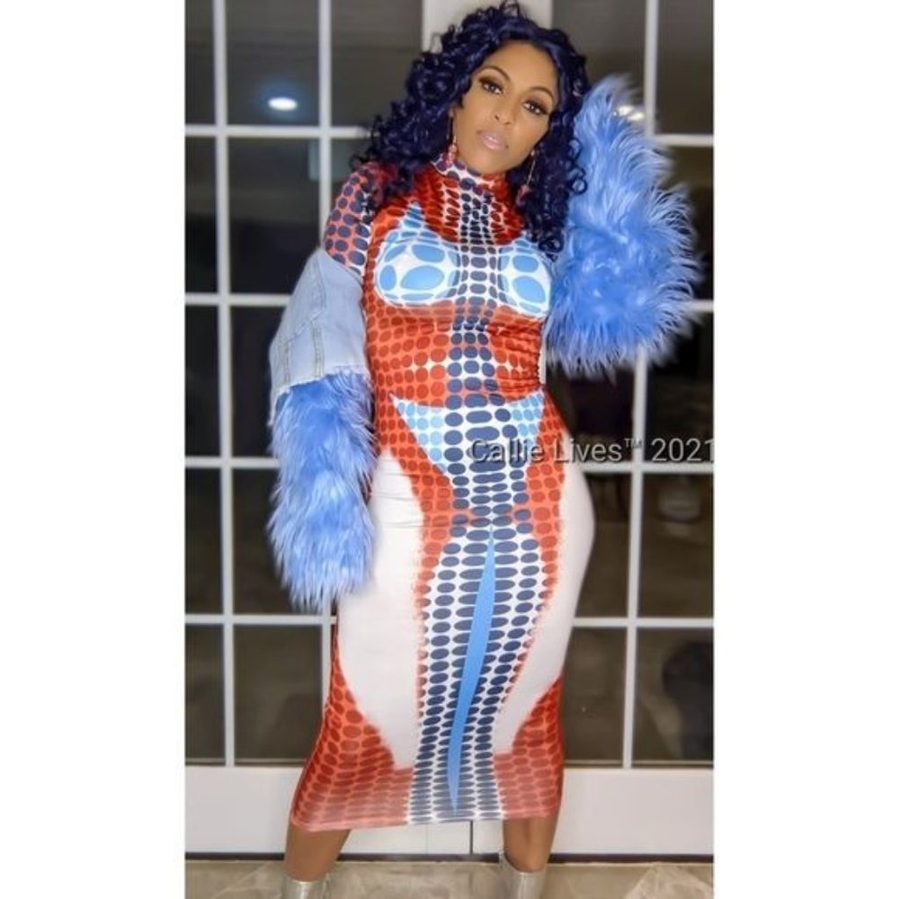 Stasia 3006 Bikini Body: Printed Bodycon Sexy Stretch Dress - Picture 2 of 16